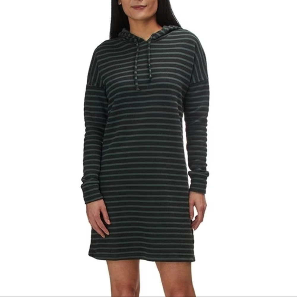 Beyond Yoga Live Out Loud Hooded Short Dress Womens XS Green Gray Striped Hoodie